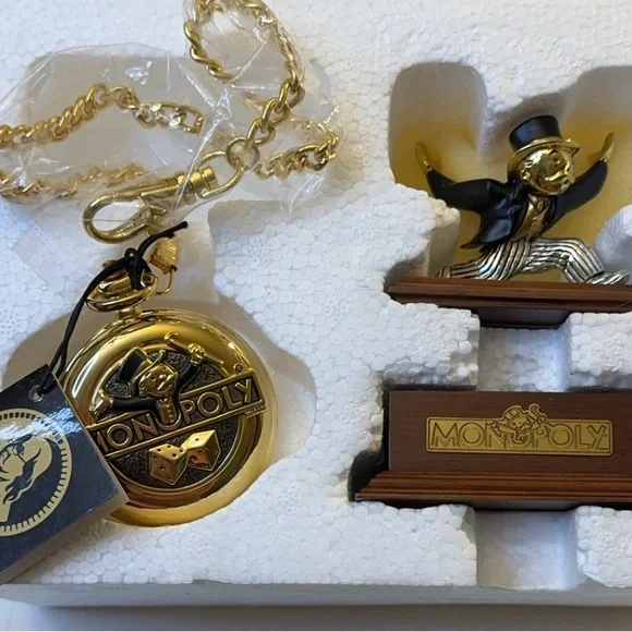 Franklin Mint Monopoly Pocket Watch Trinket Box Display Stand